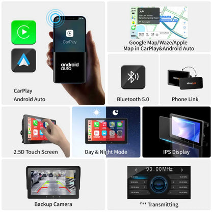 Bærbart navigationssystem med CarPlay og Android Auto | 7 tommer | Bluetooth | FM-sender | AUX